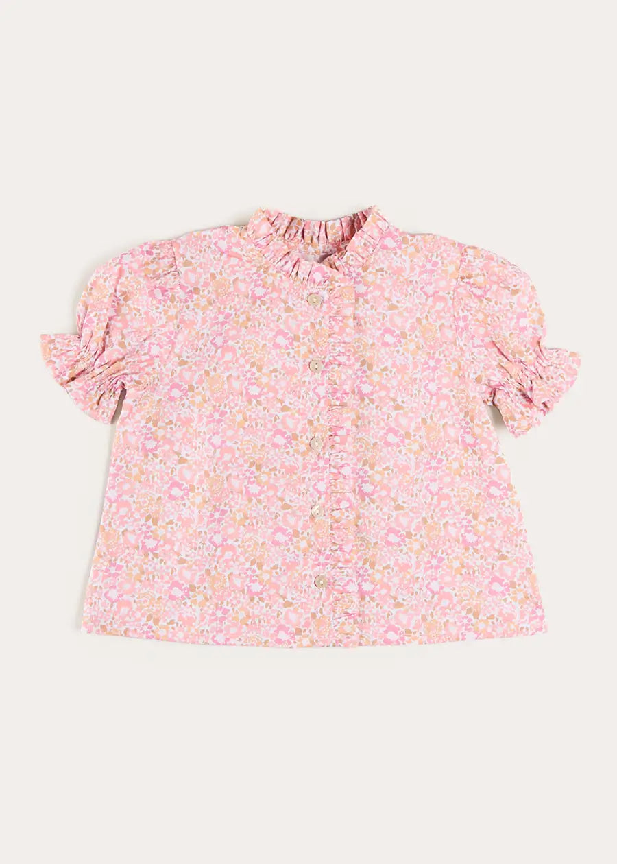 Nellie Floral Mao Collar Romantic Blouse in Pink (18mths-6yrs) Blouses from Pepa London US