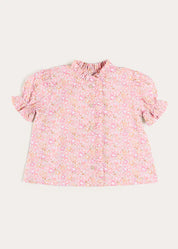 Nellie Floral Mao Collar Romantic Blouse in Pink (18mths-6yrs) Blouses from Pepa London US