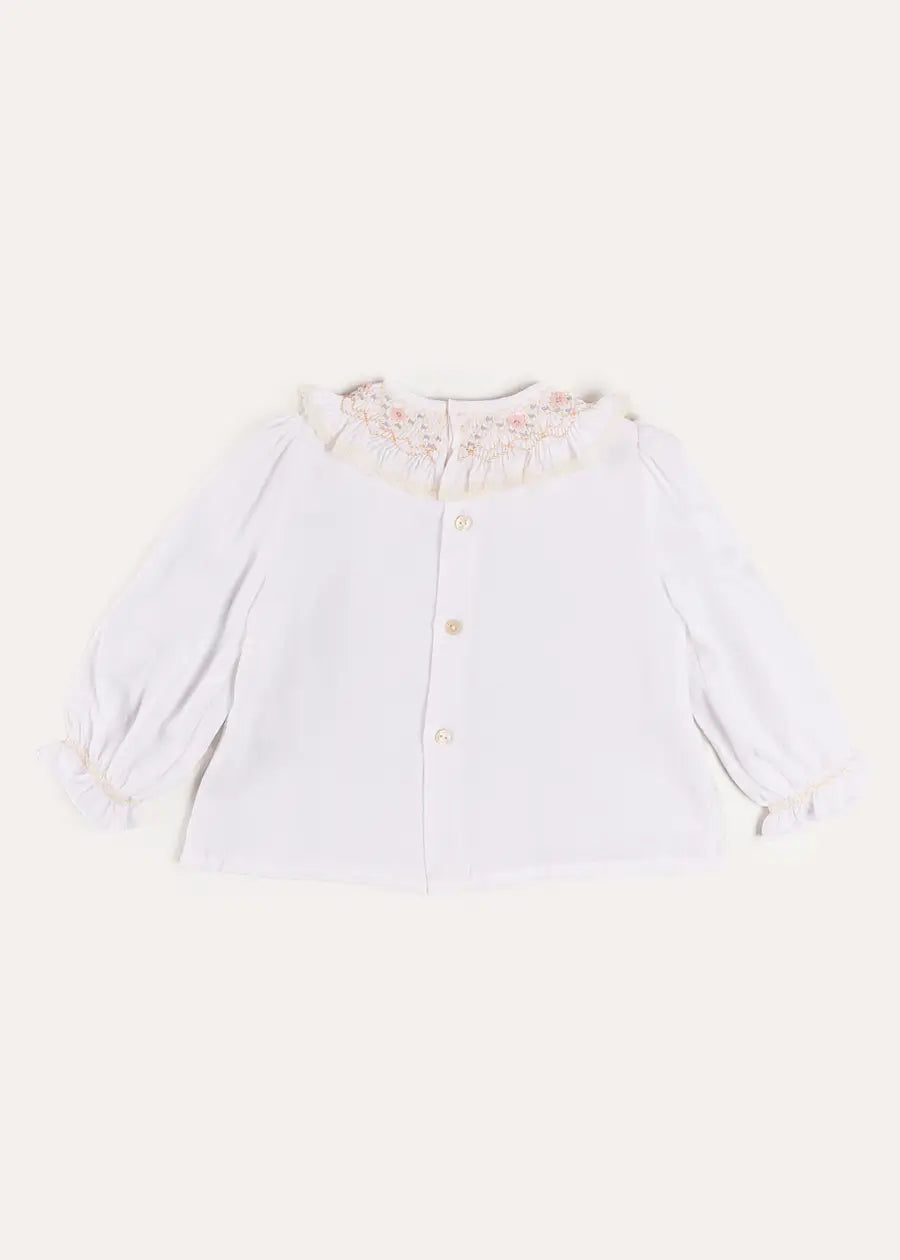 Floral Embroidered Ruffle Collar Lace Trim Blouse in White (2-10yrs) Blouses from Pepa London US