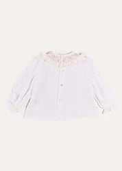 Floral Embroidered Ruffle Collar Lace Trim Blouse in White (2-10yrs) Blouses from Pepa London US