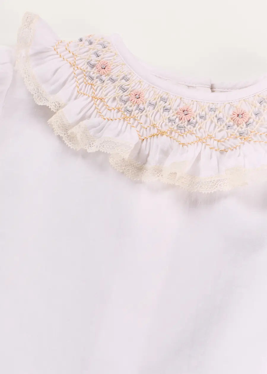 Floral Embroidered Ruffle Collar Lace Trim Blouse in White (2-10yrs) Blouses from Pepa London US