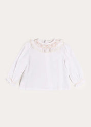 Floral Embroidered Ruffle Collar Lace Trim Blouse in White (2-10yrs) Blouses from Pepa London US