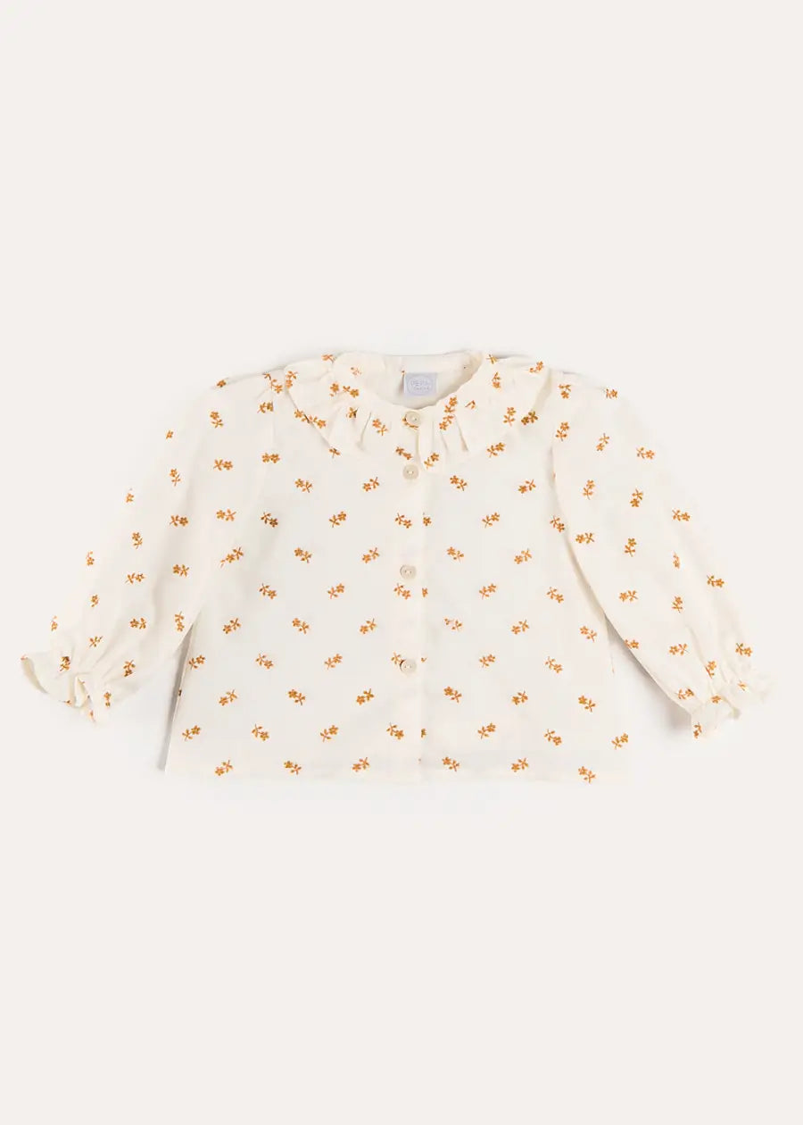 Hattie Floral Embroidered Long Sleeve Blouse in White (2-10yrs) Blouses from Pepa London US