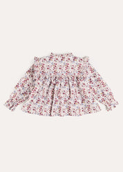 Louisa Floral Ruffle Trim Long Sleeve Blouse in Burgundy (4-10yrs) Blouses from Pepa London US