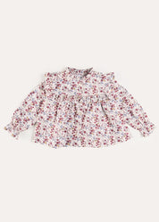 Louisa Floral Ruffle Trim Long Sleeve Blouse in Burgundy (4-10yrs) Blouses from Pepa London US