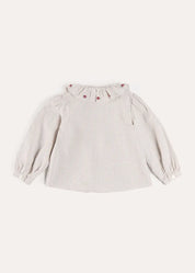 Ambrose Check Floral Embroidered Long Sleeve Blouse in Cream (4-10yrs) Blouses from Pepa London US