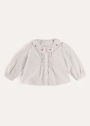 Ambrose Check Floral Embroidered Long Sleeve Blouse in Cream (4-10yrs) Blouses from Pepa London US