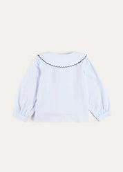 Floral Embroidered Collar Oxford Blouse in Blue (3-12yrs) Blouses from Pepa London US