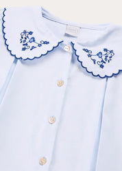 Floral Embroidered Collar Oxford Blouse in Blue (3-12yrs) Blouses from Pepa London US