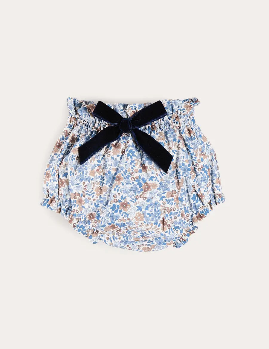 Beatrice Floral Velvet Bow Detail Bloomers in Navy (3mths-3yrs) Bloomers from Pepa London US