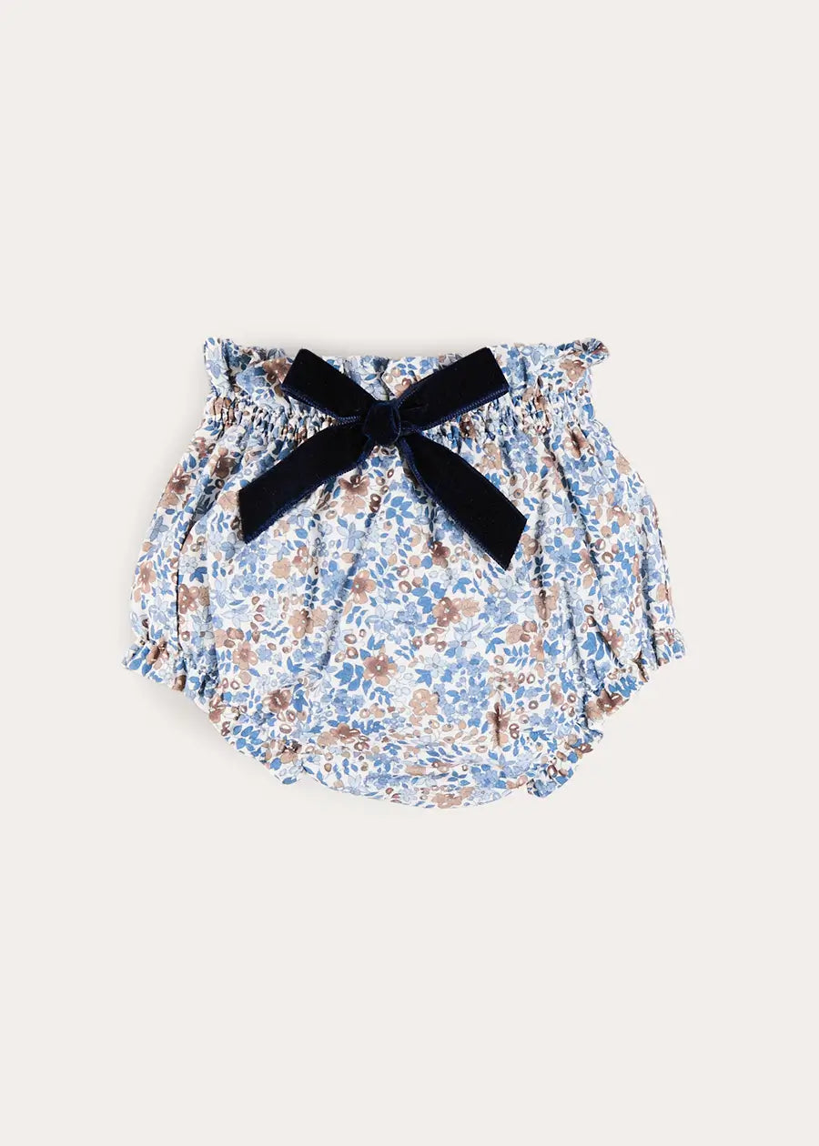 Beatrice Floral Velvet Bow Detail Bloomers in Navy (3mths-3yrs) Bloomers from Pepa London US