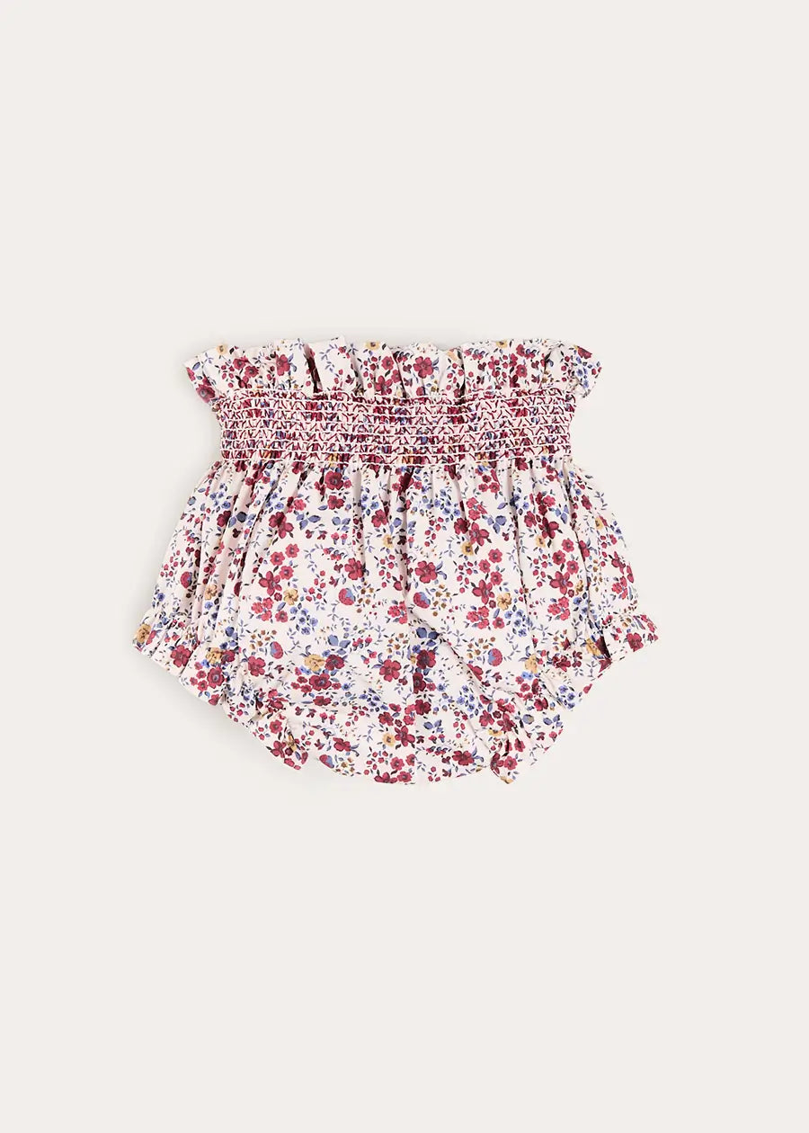 Louisa Floral Velvet Bow Detail Bloomers in Burgundy (1mth-3yrs) Bloomers from Pepa London US