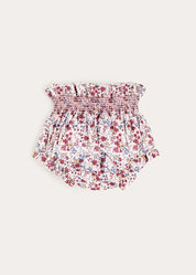 Louisa Floral Velvet Bow Detail Bloomers in Burgundy (1mth-3yrs) Bloomers from Pepa London US