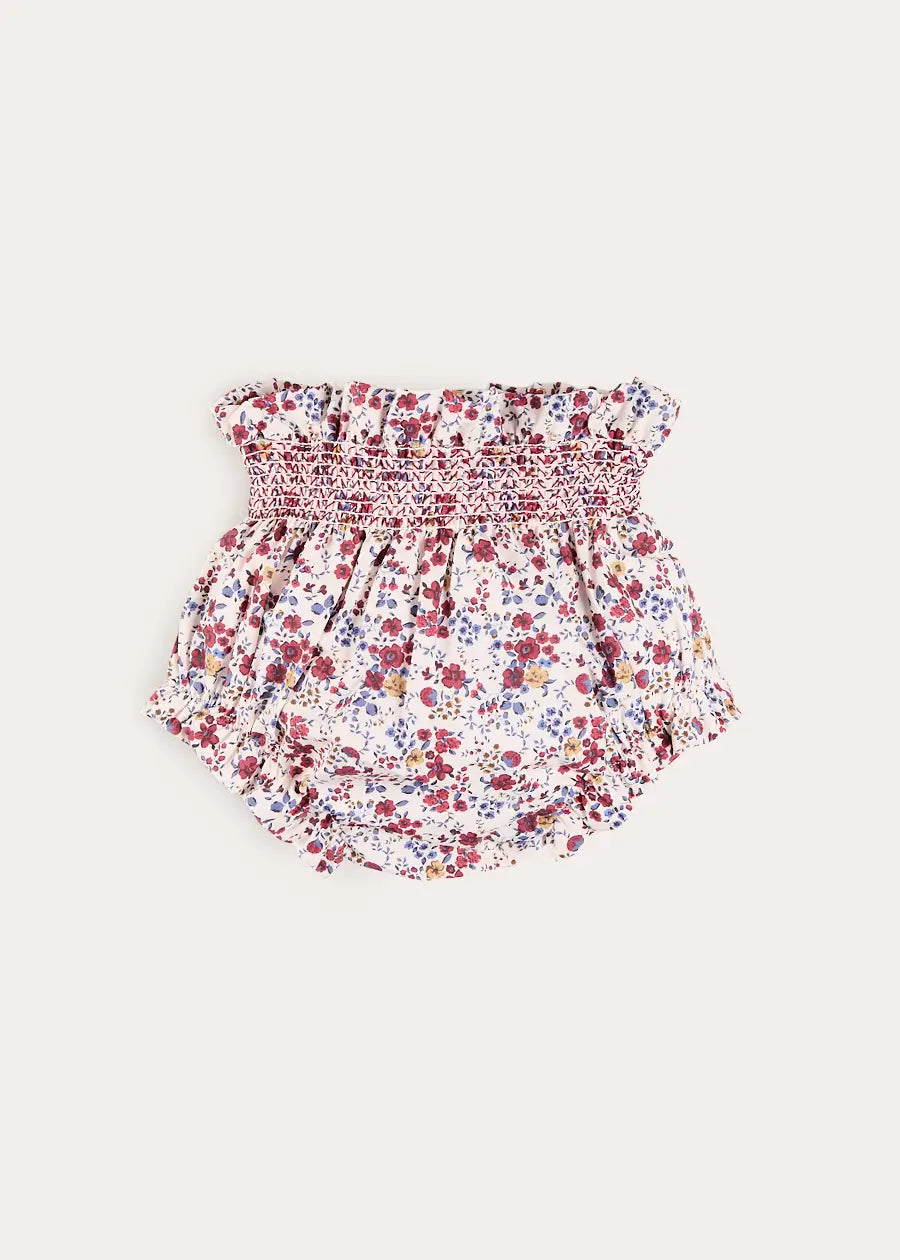 Louisa Floral Velvet Bow Detail Bloomers in Burgundy (1mth-3yrs) Bloomers from Pepa London US