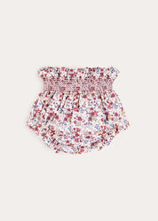 Louisa Floral Velvet Bow Detail Bloomers in Burgundy (1mth-3yrs) Bloomers from Pepa London US
