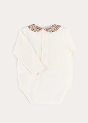 Marianne Floral Collar Long Sleeve Bodysuit in Toffee Made with Liberty Fabric (1mth-3yrs) Tops & Bodysuits from Pepa London US
