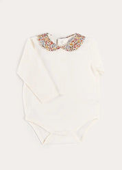 Marianne Floral Collar Long Sleeve Bodysuit in Toffee Made with Liberty Fabric (1mth-3yrs) Tops & Bodysuits from Pepa London US