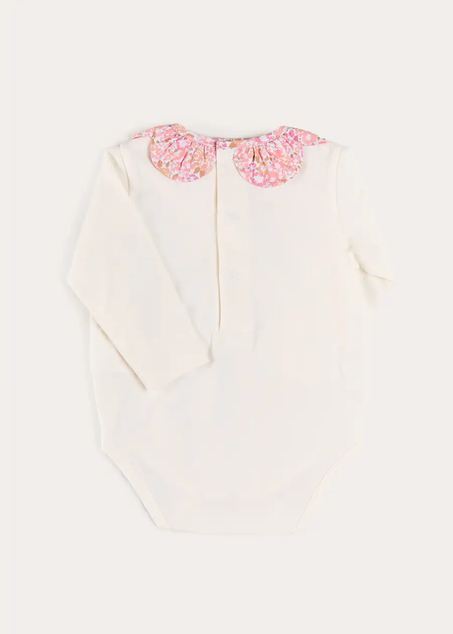 Nellie Floral Collar Long Sleeve Bodysuit in Pink (1mth-3yrs) Tops & Bodysuits from Pepa London US