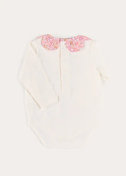 Nellie Floral Collar Long Sleeve Bodysuit in Pink (1mth-3yrs) Tops & Bodysuits from Pepa London US