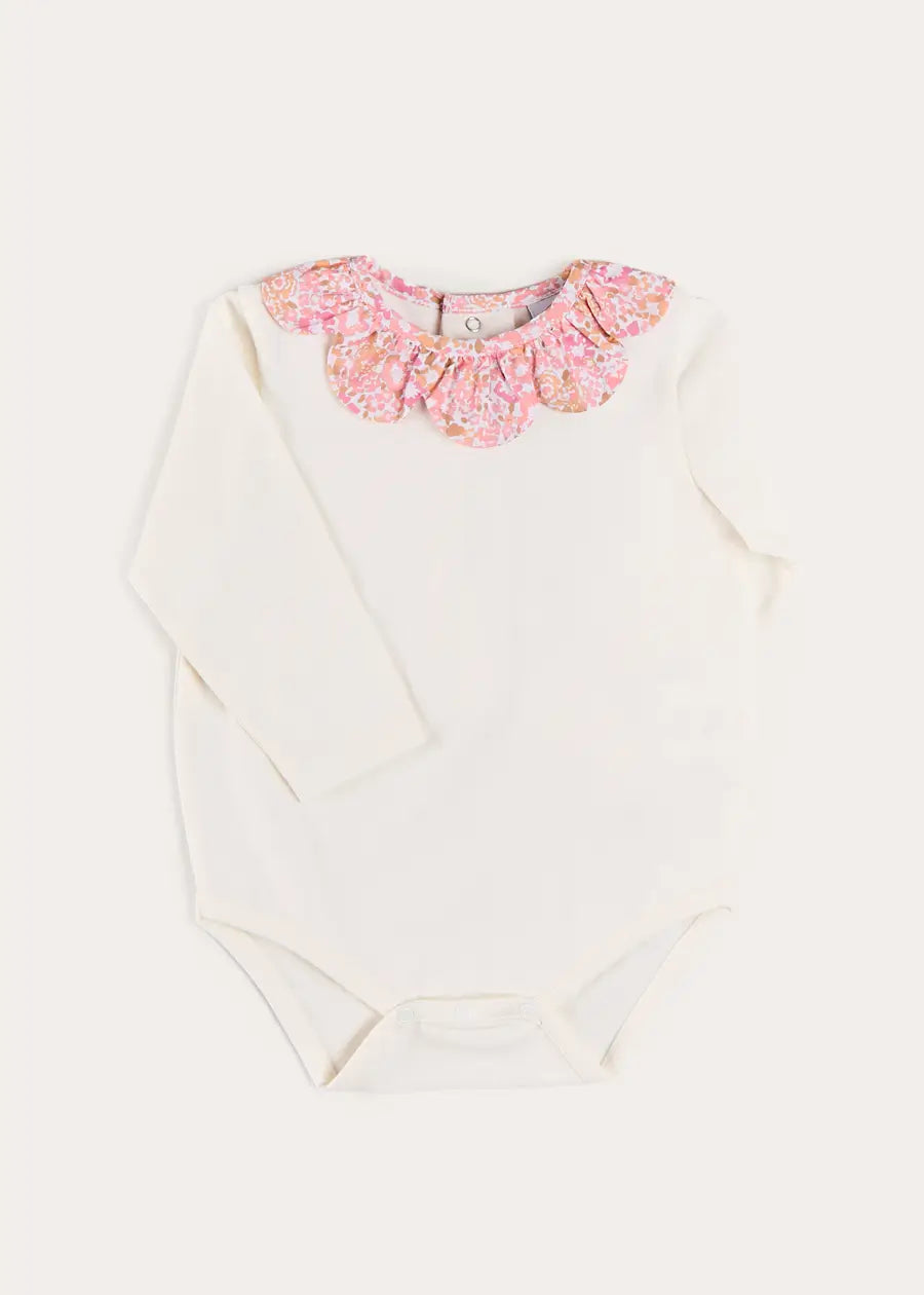 Nellie Floral Collar Long Sleeve Bodysuit in Pink (1mth-3yrs) Tops & Bodysuits from Pepa London US