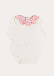 Nellie Floral Collar Long Sleeve Bodysuit in Pink (1mth-3yrs) Tops & Bodysuits from Pepa London US