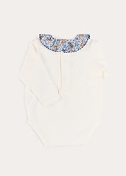 Beatrice Floral Ruffle Collar Long Sleeve Bodysuit in White (1mth-3yrs) Tops & Bodysuits from Pepa London US