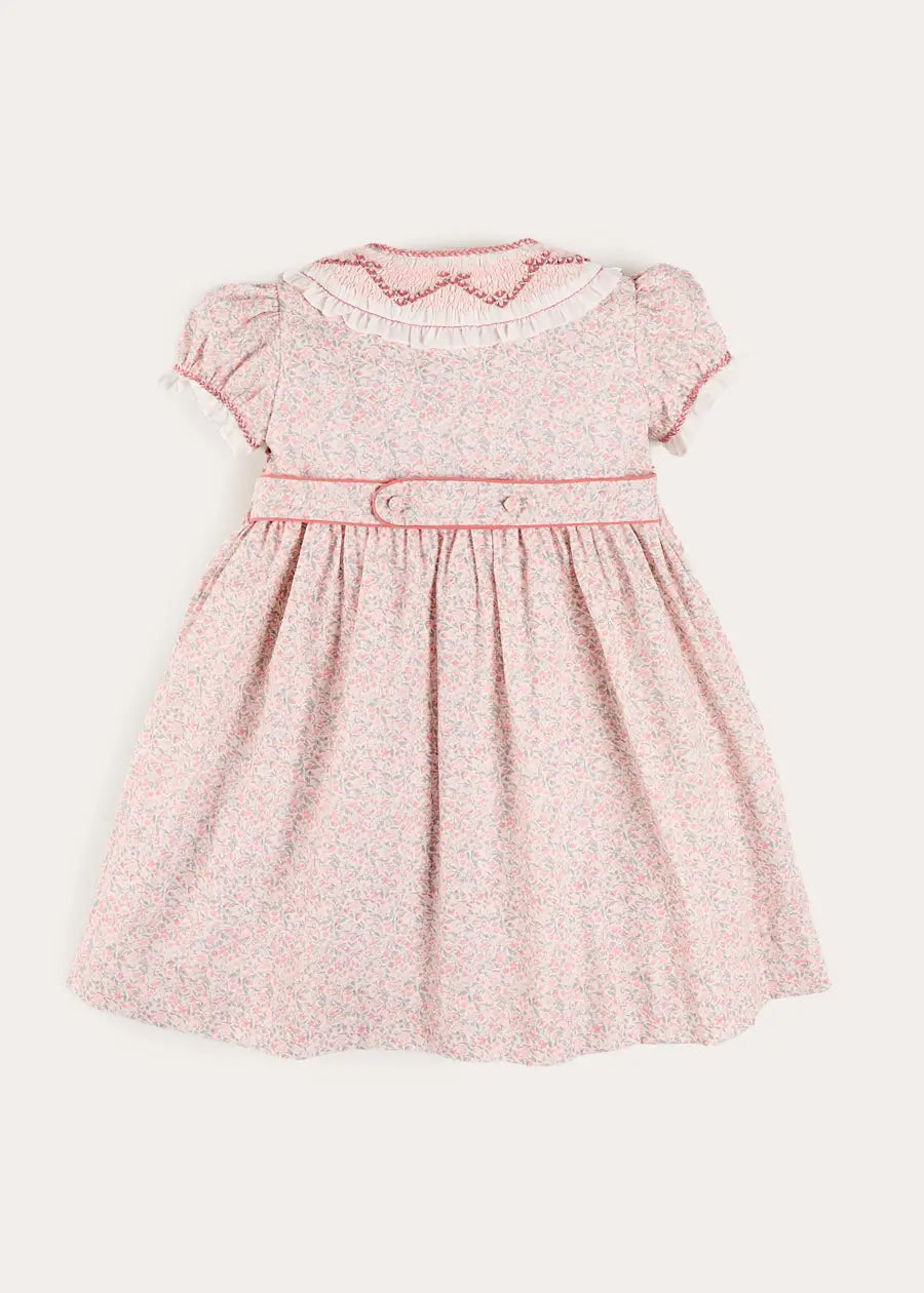 Adelaide Floral Double Breasted Embroidered Long Sleeve Dress in Pink (18mths-10yrs) Dresses from Pepa London US