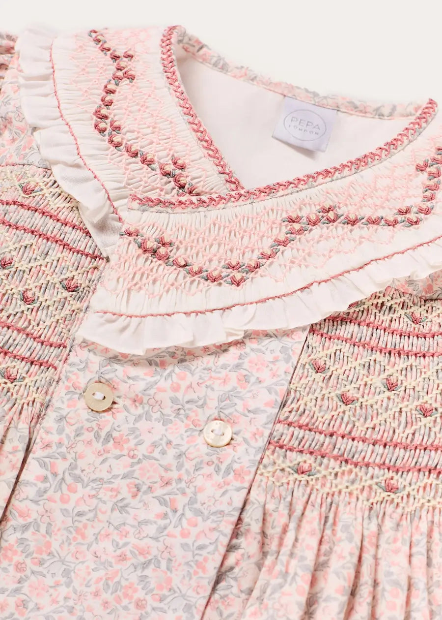 Adelaide Floral Double Breasted Embroidered Long Sleeve Dress in Pink (18mths-10yrs) Dresses from Pepa London US