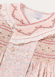 Adelaide Floral Double Breasted Embroidered Long Sleeve Dress in Pink (18mths-10yrs) Dresses from Pepa London US