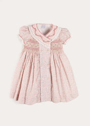Adelaide Floral Double Breasted Embroidered Long Sleeve Dress in Pink (18mths-10yrs) Dresses from Pepa London US