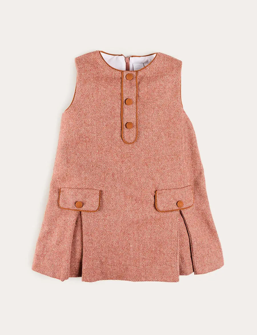 Palmer Houndstooth Pinafore Dress in Rust (12mths-10yrs) Dresses from Pepa London US