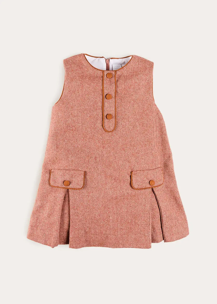 Palmer Houndstooth Pinafore Dress in Rust (12mths-10yrs) Dresses from Pepa London US