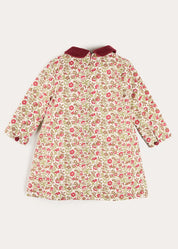 Daphne Floral Long Sleeve Velvet Collar Dress in Burgundy (18mths-10yrs) Dresses from Pepa London US