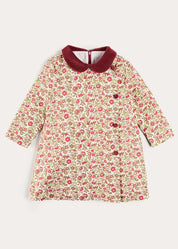 Daphne Floral Long Sleeve Velvet Collar Dress in Burgundy (18mths-10yrs) Dresses from Pepa London US
