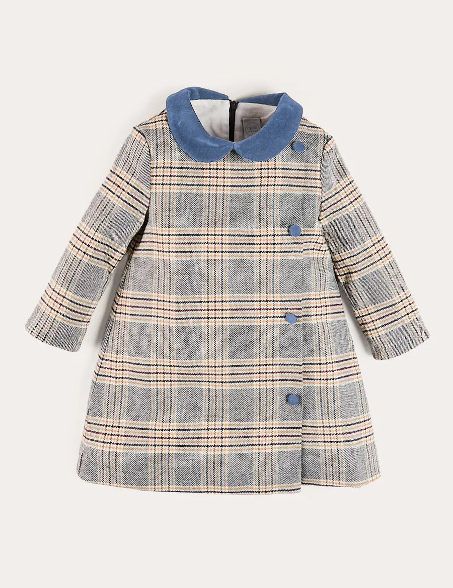 Walcott Check Long Sleeve Velvet Collar Dress in Navy (18mths-12yrs) Dresses from Pepa London US