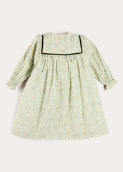 Adelaide Floral Velvet Bow Long Sleeve Trapeze Dress in Green (18mths-10yrs) Dresses from Pepa London US