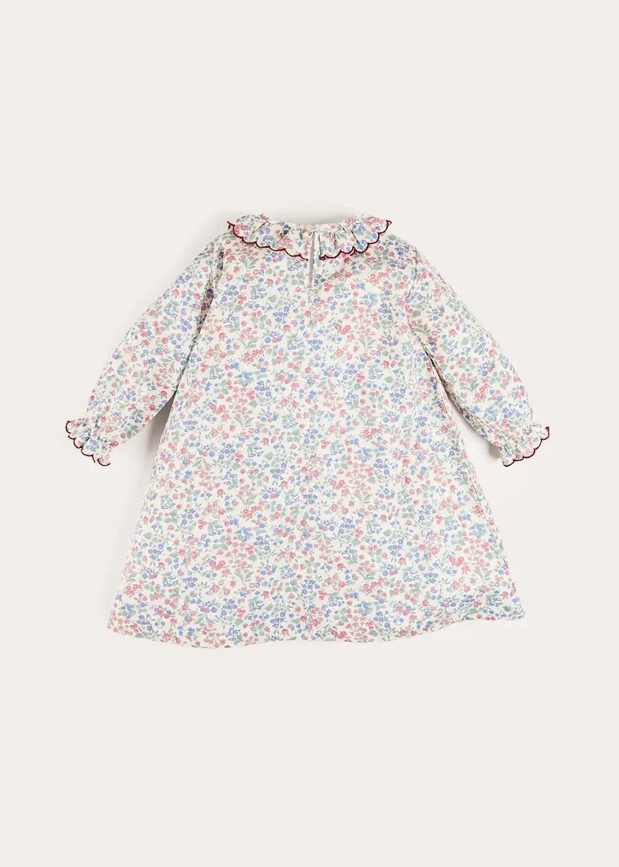 Rebecca Floral Scallop Ruffle Nightie Dress in Red (2-10yrs) Nightwear from Pepa London US