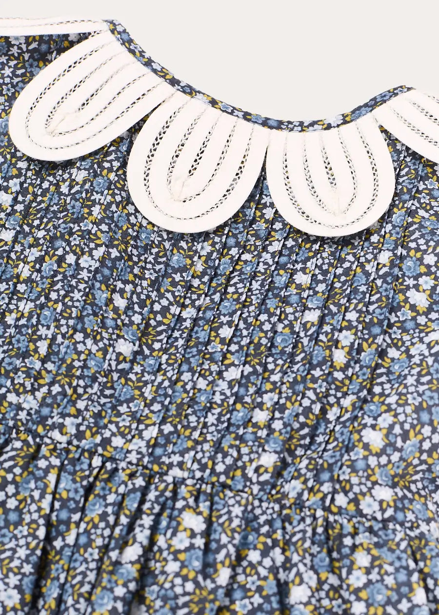 Lydia Floral Petal Collar Short Sleeve Bow Detail Dress in Blue (2-12yrs) Dresses from Pepa London US