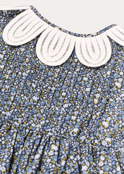 Lydia Floral Petal Collar Short Sleeve Bow Detail Dress in Blue (2-12yrs) Dresses from Pepa London US