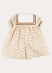 Cora Floral Mariner Collar Velvet Trim Dress in Toffee (18mths-10yrs) Dresses from Pepa London US