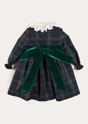 Kinnerton Tartan Double Breasted Velvet Bow Dress in Green (12mths-12yrs) Dresses from Pepa London US