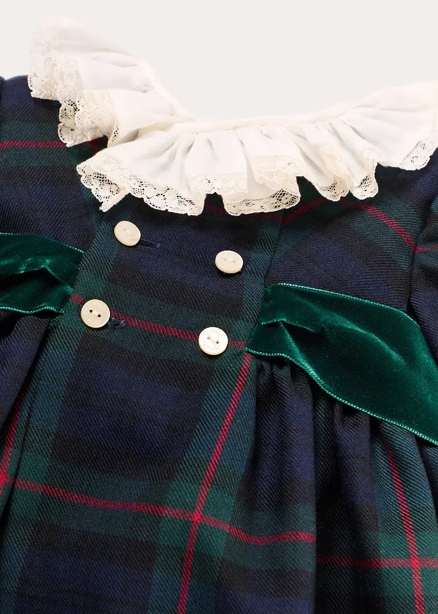Kinnerton Tartan Double Breasted Velvet Bow Dress in Green (12mths-12yrs) Dresses from Pepa London US