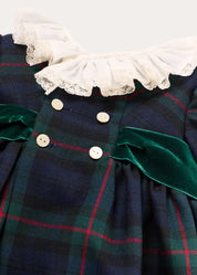 Kinnerton Tartan Double Breasted Velvet Bow Dress in Green (12mths-12yrs) Dresses from Pepa London US