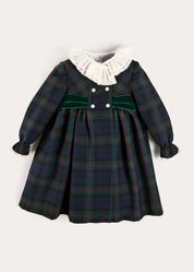 Kinnerton Tartan Double Breasted Velvet Bow Dress in Green (12mths-12yrs) Dresses from Pepa London US