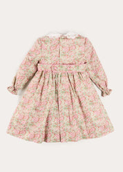 Viola Floral Hand Smocked Double Breasted Embroidered Collar Dress in Green (12mths-10yrs) Dresses from Pepa London US