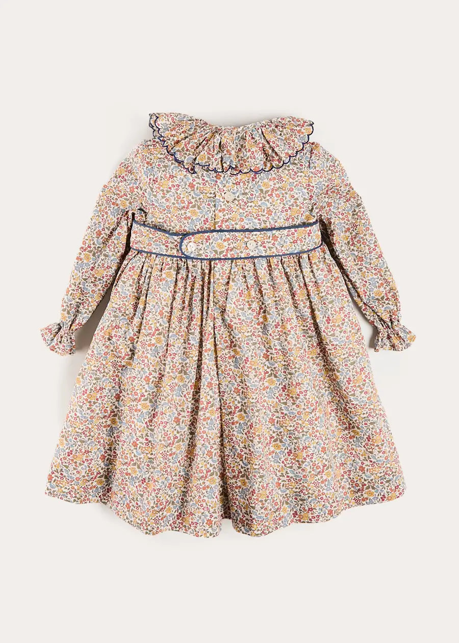 Marianne Floral Long Sleeve Velvet Bow Dress in Toffee Made with Liberty Fabric (2-12yrs) Dresses from Pepa London US