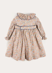 Marianne Floral Long Sleeve Velvet Bow Dress in Toffee Made with Liberty Fabric (2-12yrs) Dresses from Pepa London US