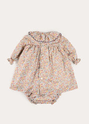 Marianne Floral Long Sleeve Dress with Bloomers in Toffee Made with Liberty Fabric (3mths-3yrs) Dresses from Pepa London US