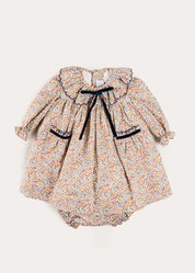 Marianne Floral Long Sleeve Dress with Bloomers in Toffee Made with Liberty Fabric (3mths-3yrs) Dresses from Pepa London US