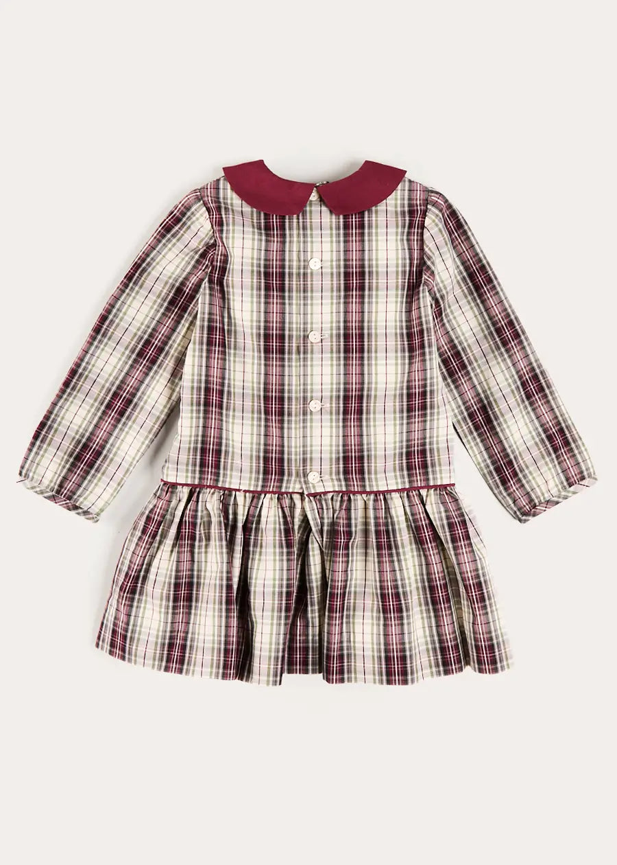 Whittaker Check Long Sleeve Pleated Dress in Burgundy (18mths-12yrs) Dresses from Pepa London US